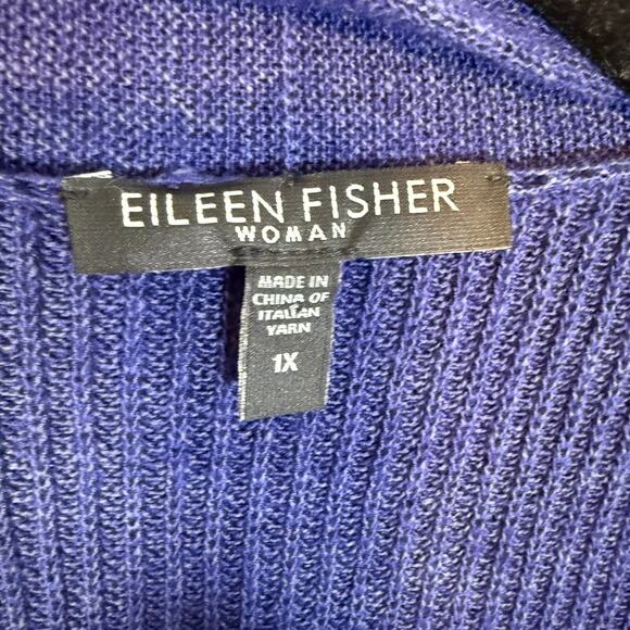 Eileen Fisher Sweater Womens 1X Blue Silk Cotton Sleeveless Cardigan Plus Size - Picture 7 of 10